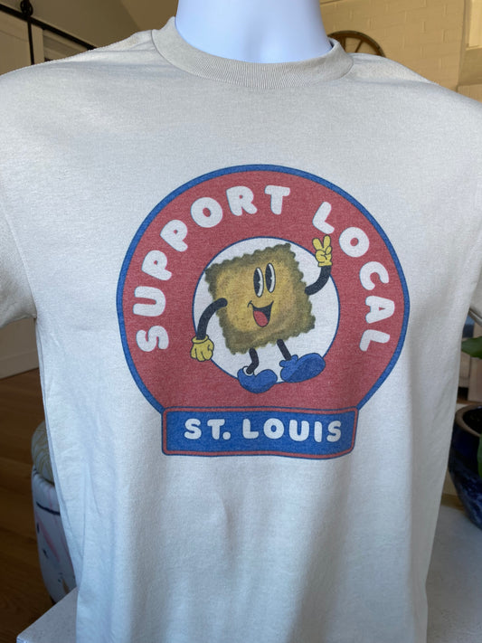 St. Louis T-Shirt encouraging the community in St. Louis, Missouri to Support Local in city neighborhoods with this St. Louis Support Local Toasted Ravioli (T-RAV) T-Shirt apparel.