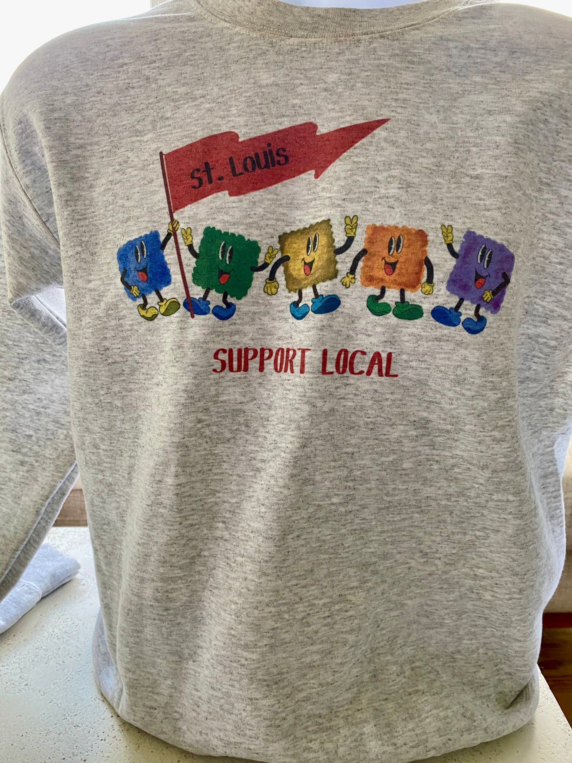 St. Louis Sweatshirt encouraging the community in St. Louis, Missouri to Support Local in city neighborhoods with this St. Louis Support Local Toasted Ravioli (T-RAV) Party Of Five sweatshirt apparel.