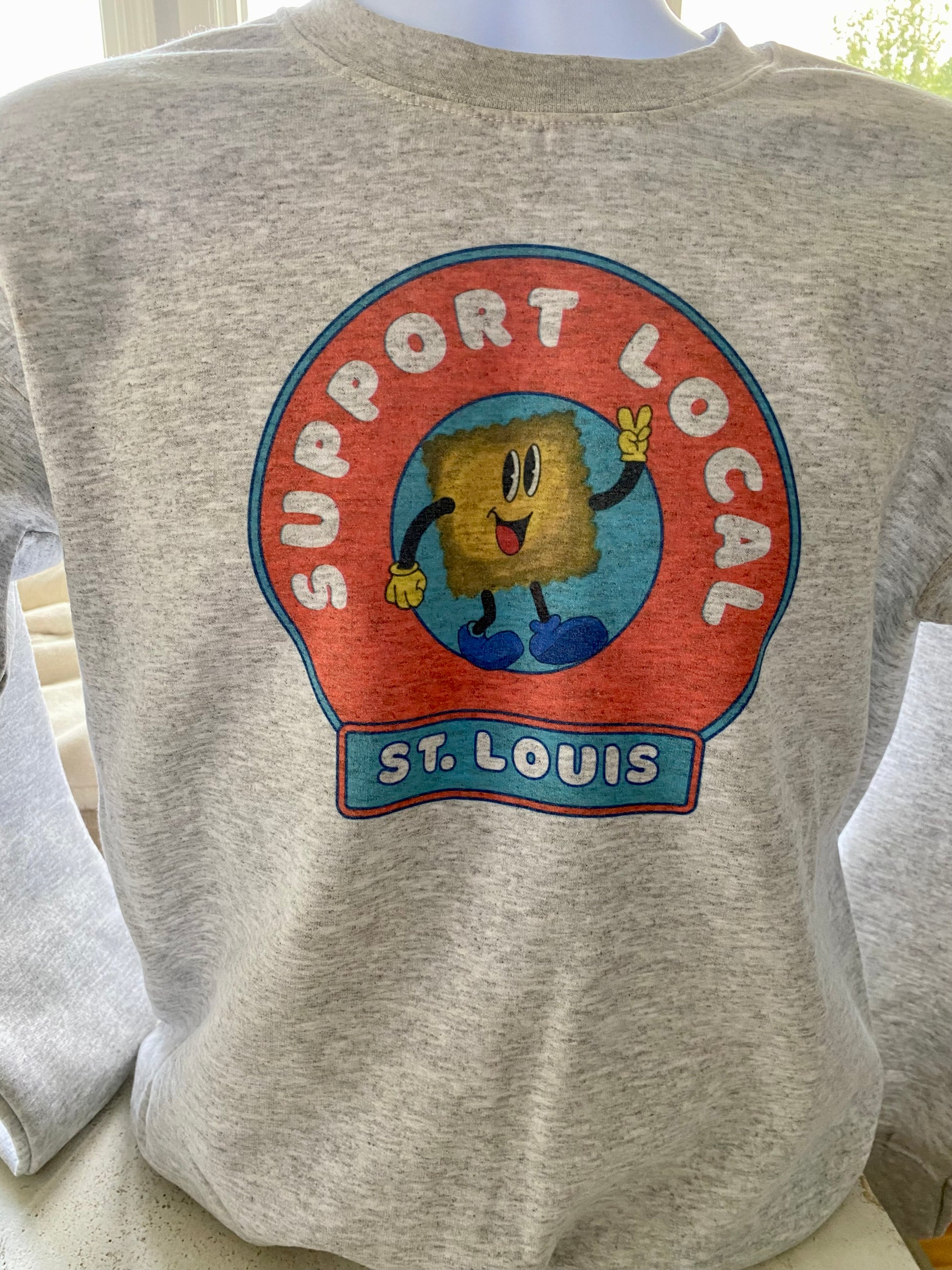 St. Louis Sweatshirt encouraging the community in St. Louis, Missouri to Support Local in city neighborhoods with this St. Louis Support Local Toasted Ravioli (T-RAV) sweatshirt apparel.